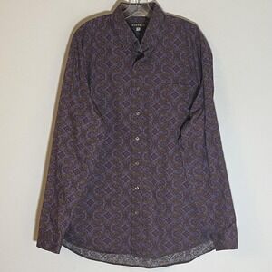 Stetson Shirt Mens XL Brown Purple Paisley Western Cowboy Button Up Long Sleeve
